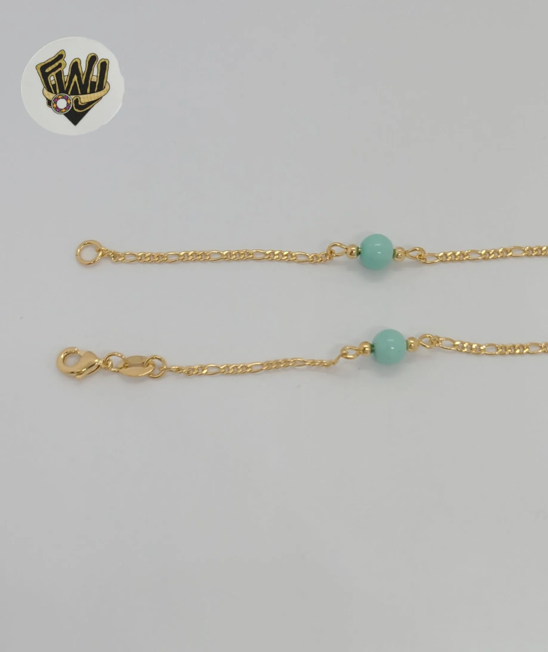 (1-3902-K) Gold Laminate - 6mm Turquoise Beads Necklace - BGF