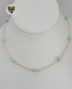 (1-3902-K) Gold Laminate - 6mm Turquoise Beads Necklace - BGF