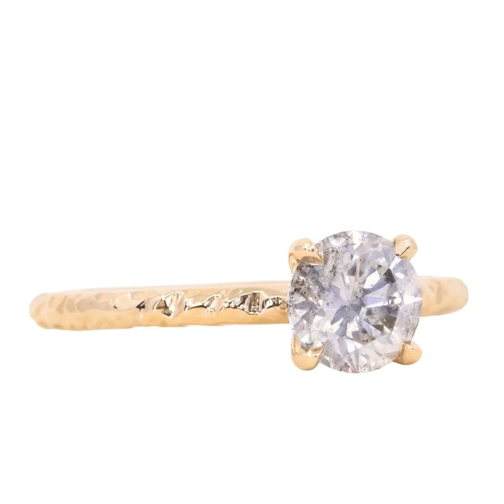 1.01ct Round Grey Diamond Evergreen Carved Solitaire Ring in 18k Yellow Gold