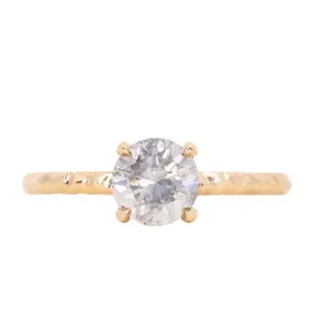 1.01ct Round Grey Diamond Evergreen Carved Solitaire Ring in 18k Yellow Gold