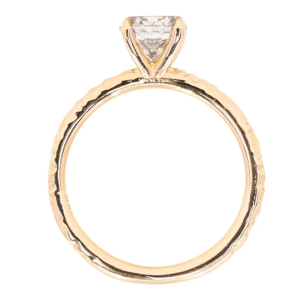 1.01ct Round Grey Diamond Evergreen Carved Solitaire Ring in 18k Yellow Gold