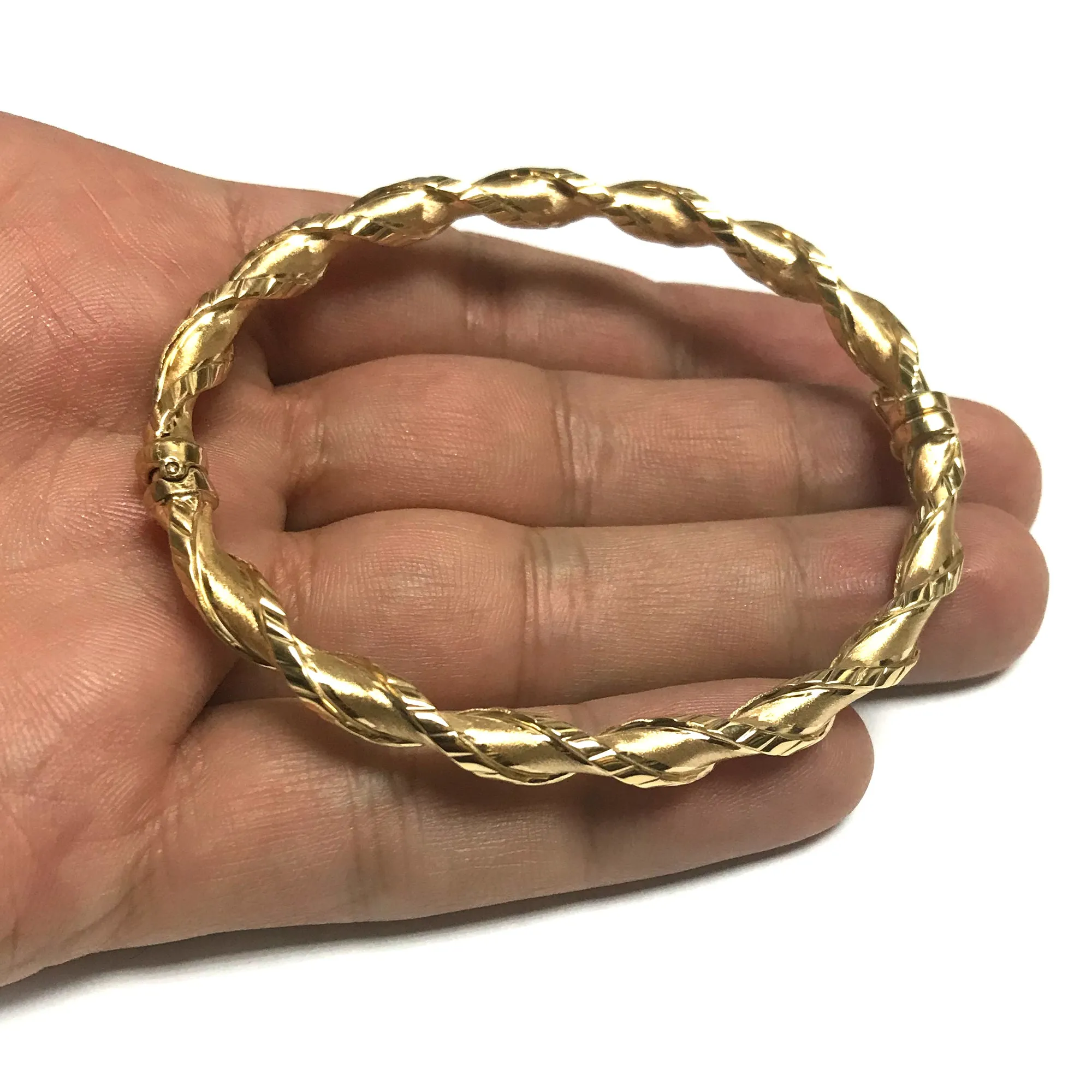 10k Yellow Gold Twisted Women's Bangle Bracelet, 7.75"