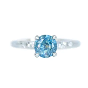 1.18ct Montana Sapphire Ring in White Gold Evergreen Solitaire with Scattered Embedded Diamonds