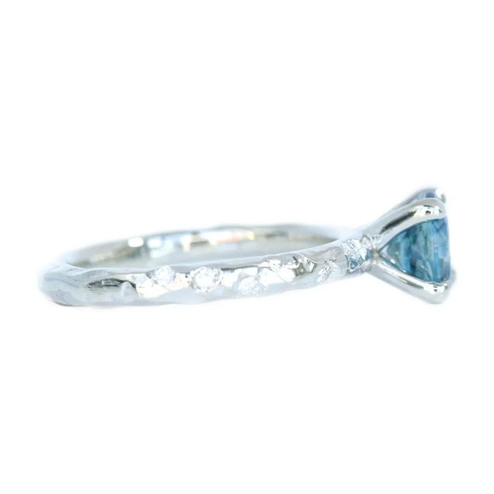 1.18ct Montana Sapphire Ring in White Gold Evergreen Solitaire with Scattered Embedded Diamonds