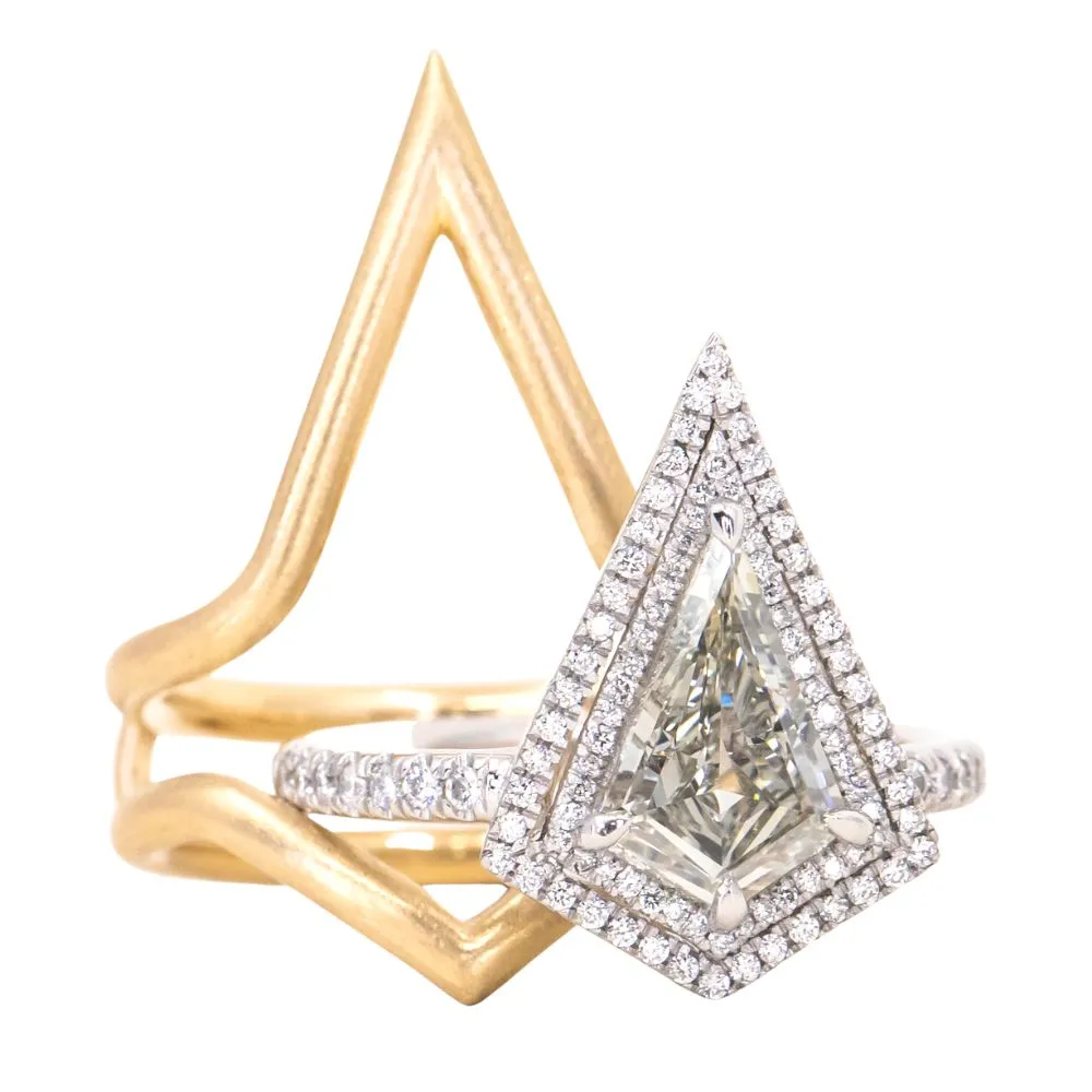 1.25ct GIA Kite Shaped Diamond Halo Platinum Ring and Jacket in 18k Yellow Gold