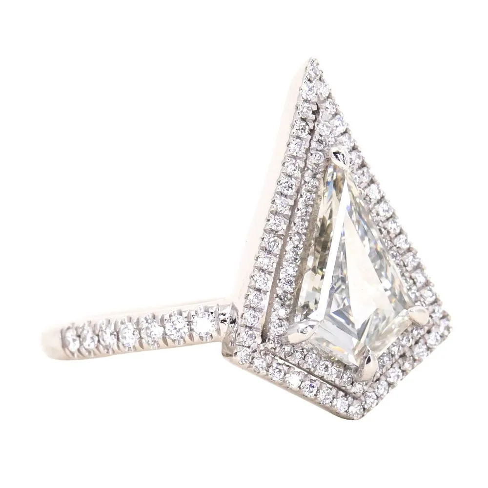 1.25ct GIA Kite Shaped Diamond Halo Platinum Ring and Jacket in 18k Yellow Gold