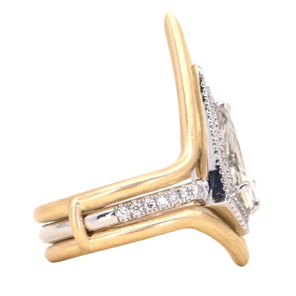 1.25ct GIA Kite Shaped Diamond Halo Platinum Ring and Jacket in 18k Yellow Gold