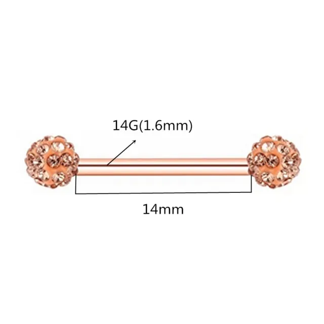 1/2PCS Glitter Tongue Piercing Ring 14G Rose Gold Crystal Nipple Piercing Bar Sexy Tongue Ring Barbell Nipple Ring Pircing Teton