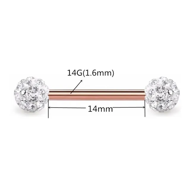 1/2PCS Glitter Tongue Piercing Ring 14G Rose Gold Crystal Nipple Piercing Bar Sexy Tongue Ring Barbell Nipple Ring Pircing Teton