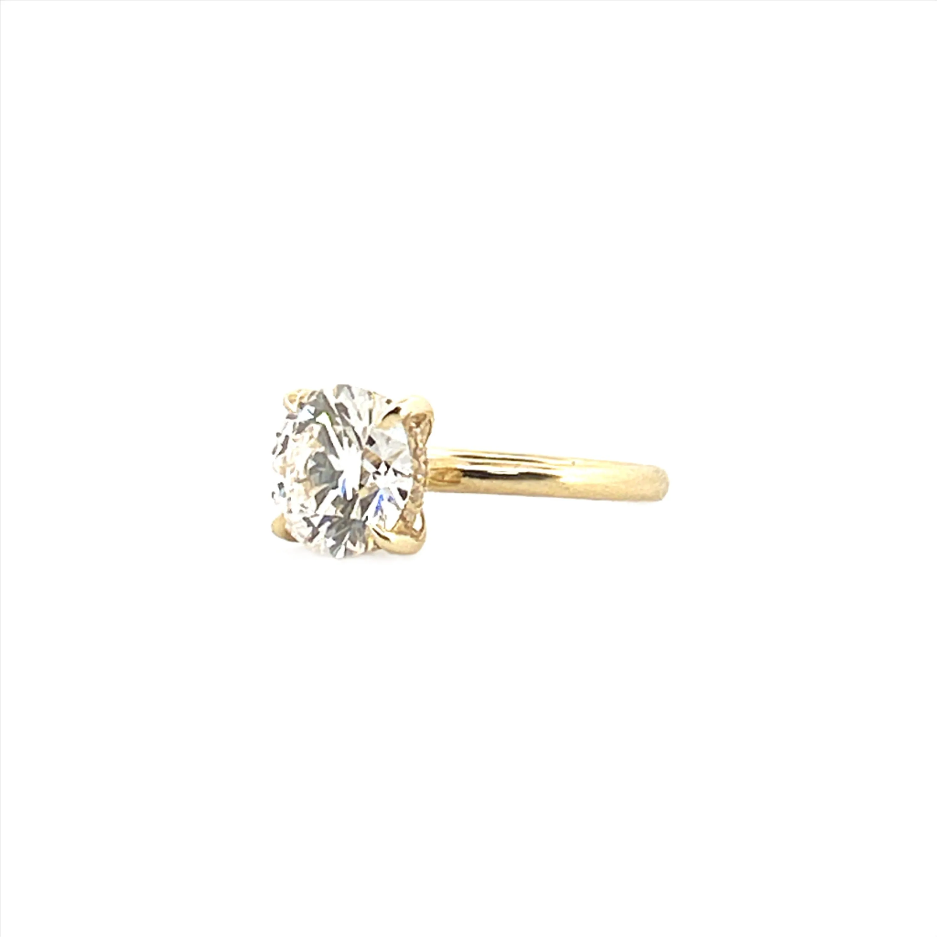 14K Gold 3.00 Carat Round Cut Lab Grown Diamond Solitaire Engagement Ring with Under Halo