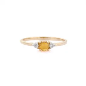 14K Gold Cabochon Citrine and Diamond Ring