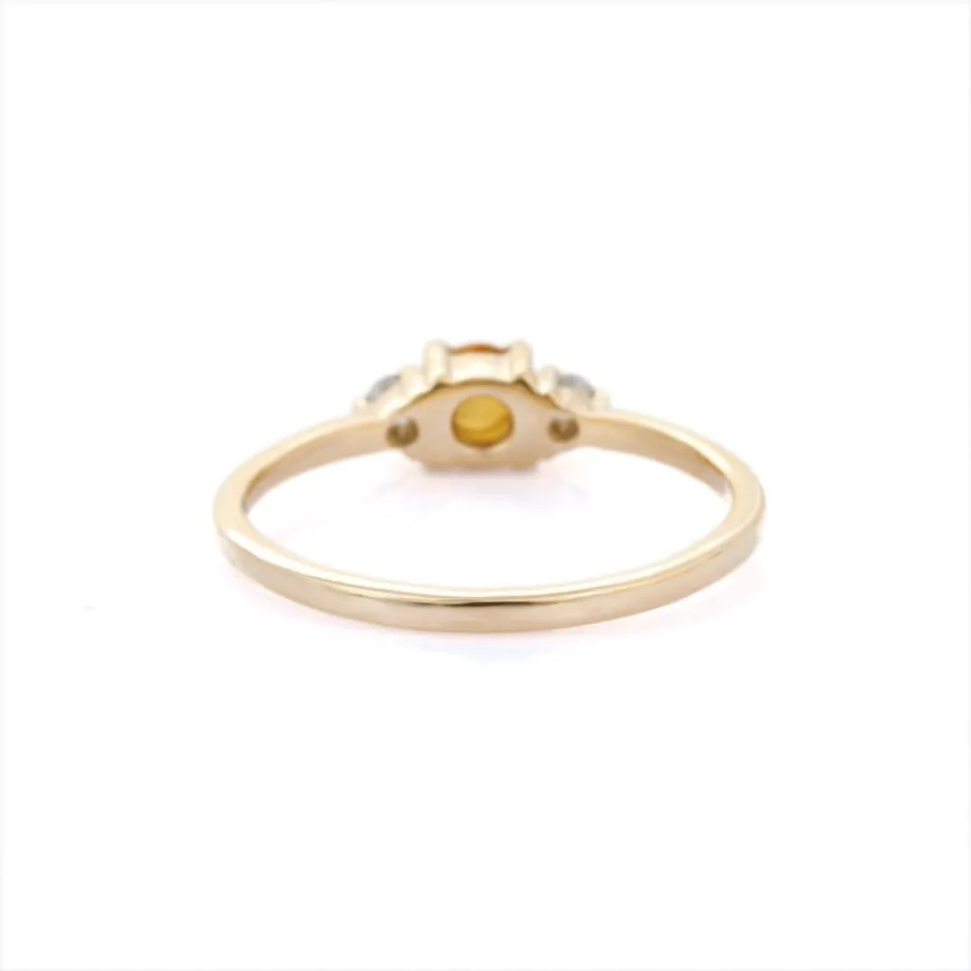 14K Gold Cabochon Citrine and Diamond Ring