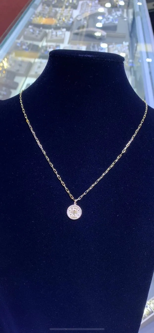 14K Gold Horoscope Pendant With Chain