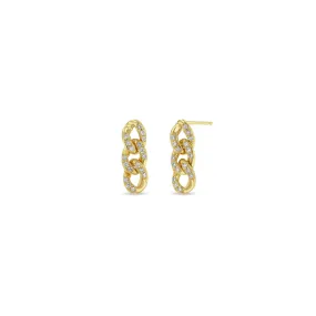 14k Pavé Diamond Large Curb Chain Drop Earrings