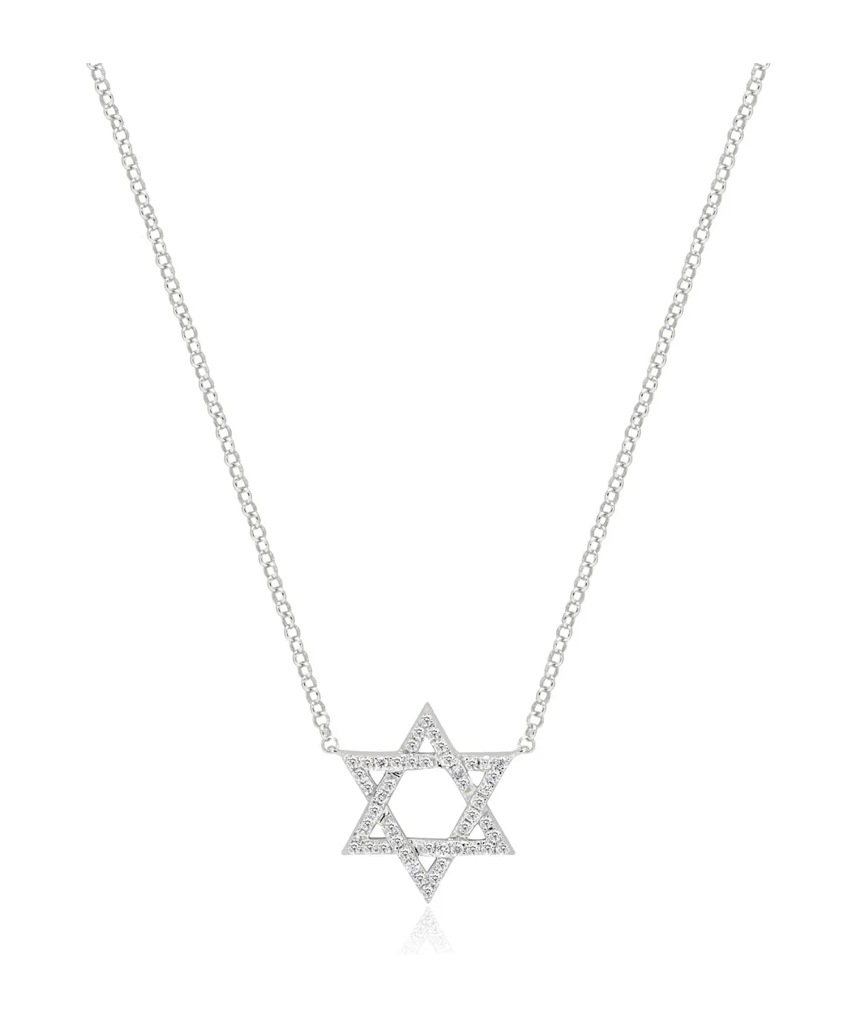 14K White Gold Diamond Star of David Pendant Necklace