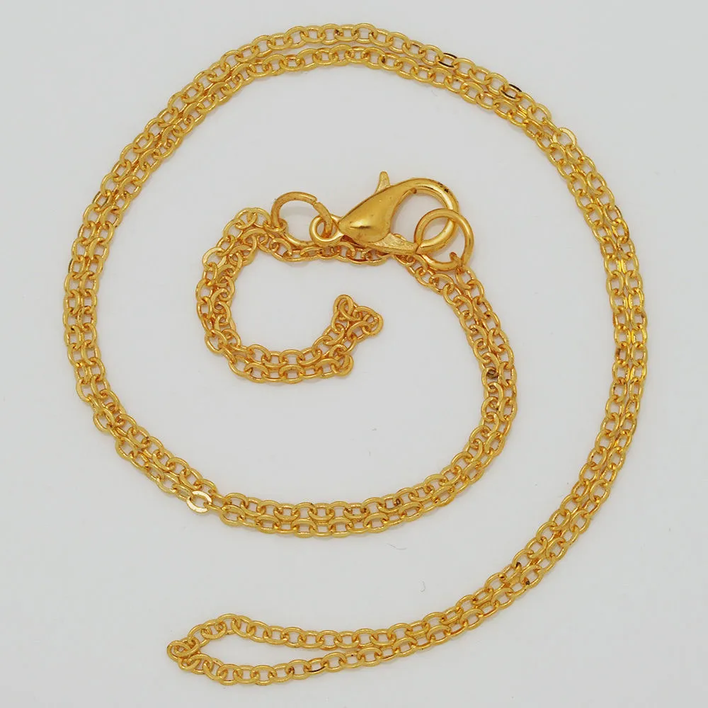 1.5mm brass Chain Necklace for Pendants Length 18 Bulk Chain with lobster clasp Craft Supplies Findings 18K gold 20PCS