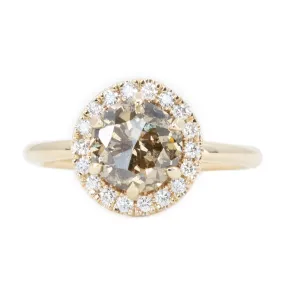 1.85ct GIA Crown Jubilee Diamond Six Prong Halo Ring in 14k Yellow Gold