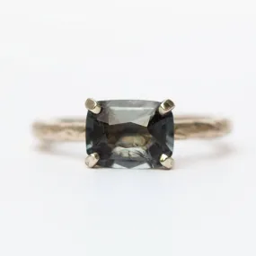 1.8ct Grey Spinel Cushion Engagement Ring - Hand Carved Ring - Gray Engagement East-West Setting in Recycled White Gold by Anueva Jewelry