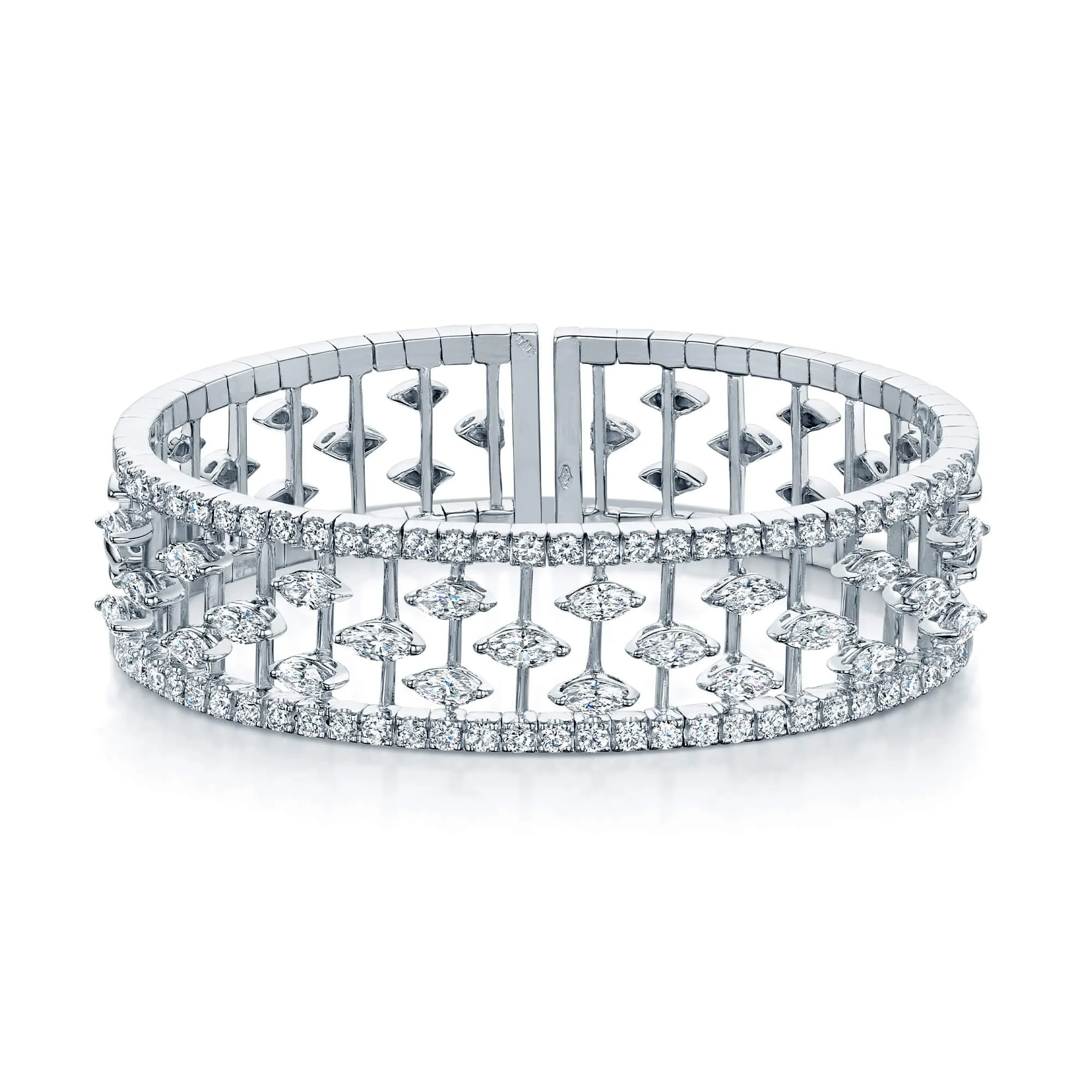 18ct White Gold Marquise & Brilliant Cut Diamond Cuff Bangle