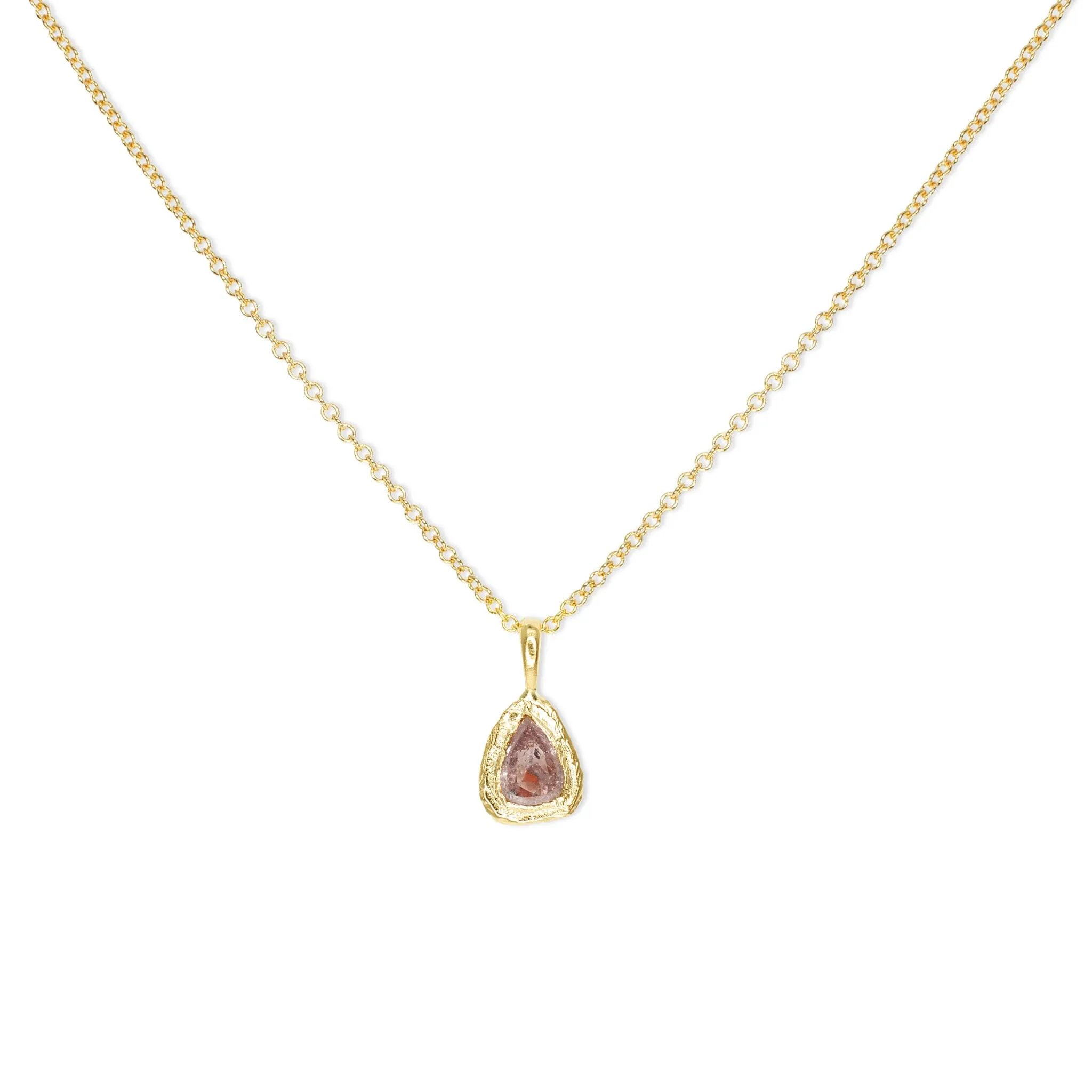 18K Diamond Solitaire Necklace - Pink Pear