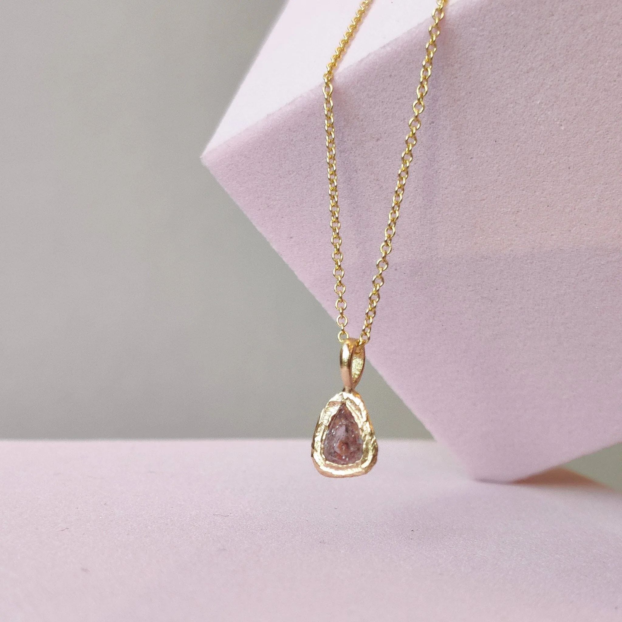 18K Diamond Solitaire Necklace - Pink Pear