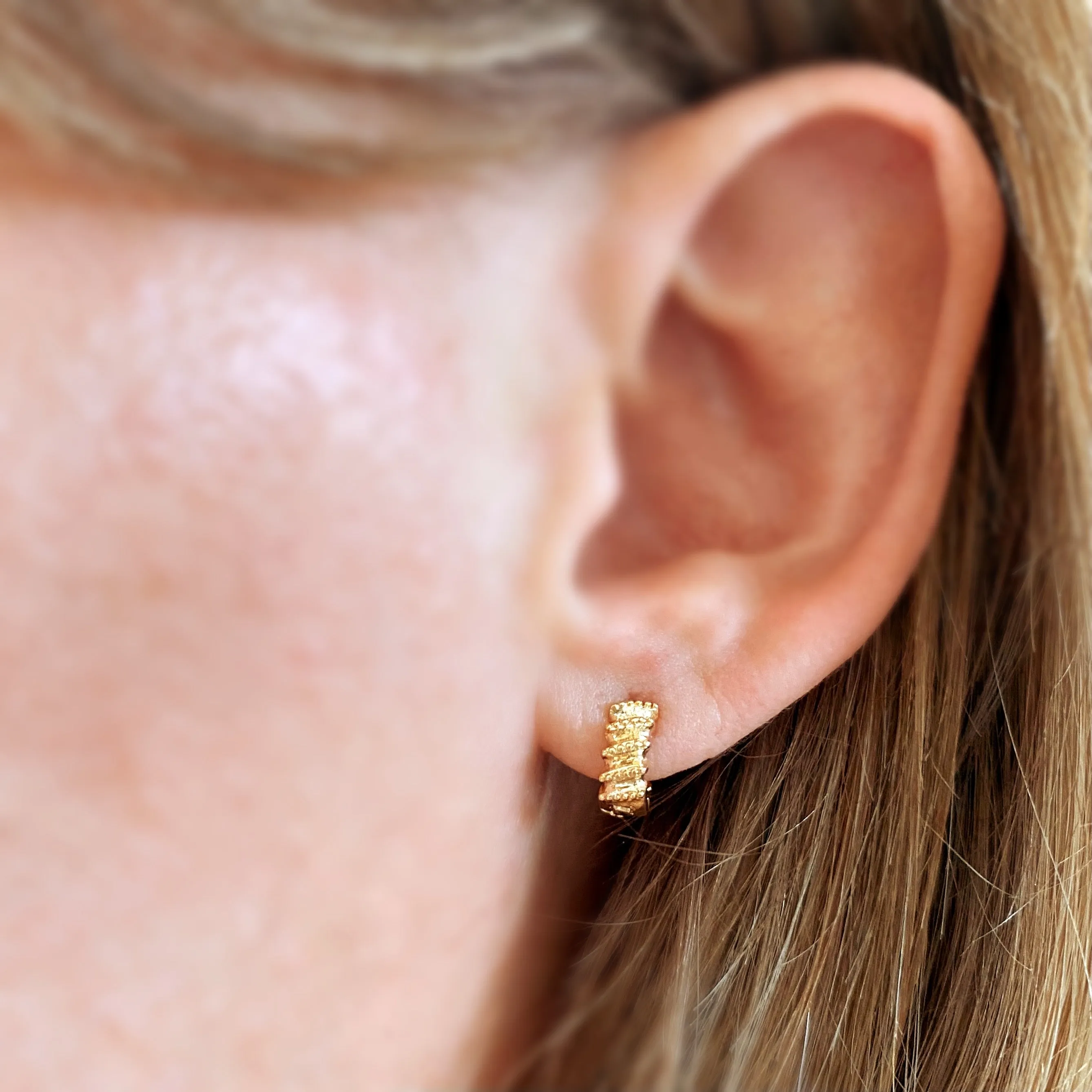 18k Gold Filled Rugged Petite Clicker Hoop Earrings