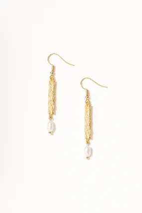 18k Textured Gold Pearl Drop Earrings