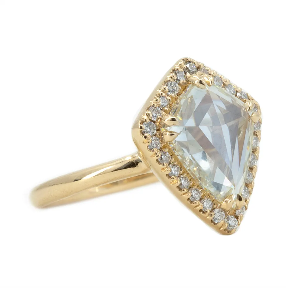 1.98ct GIA Kite Rosecut Diamond Low Profile Halo Ring in 14k Yellow Gold