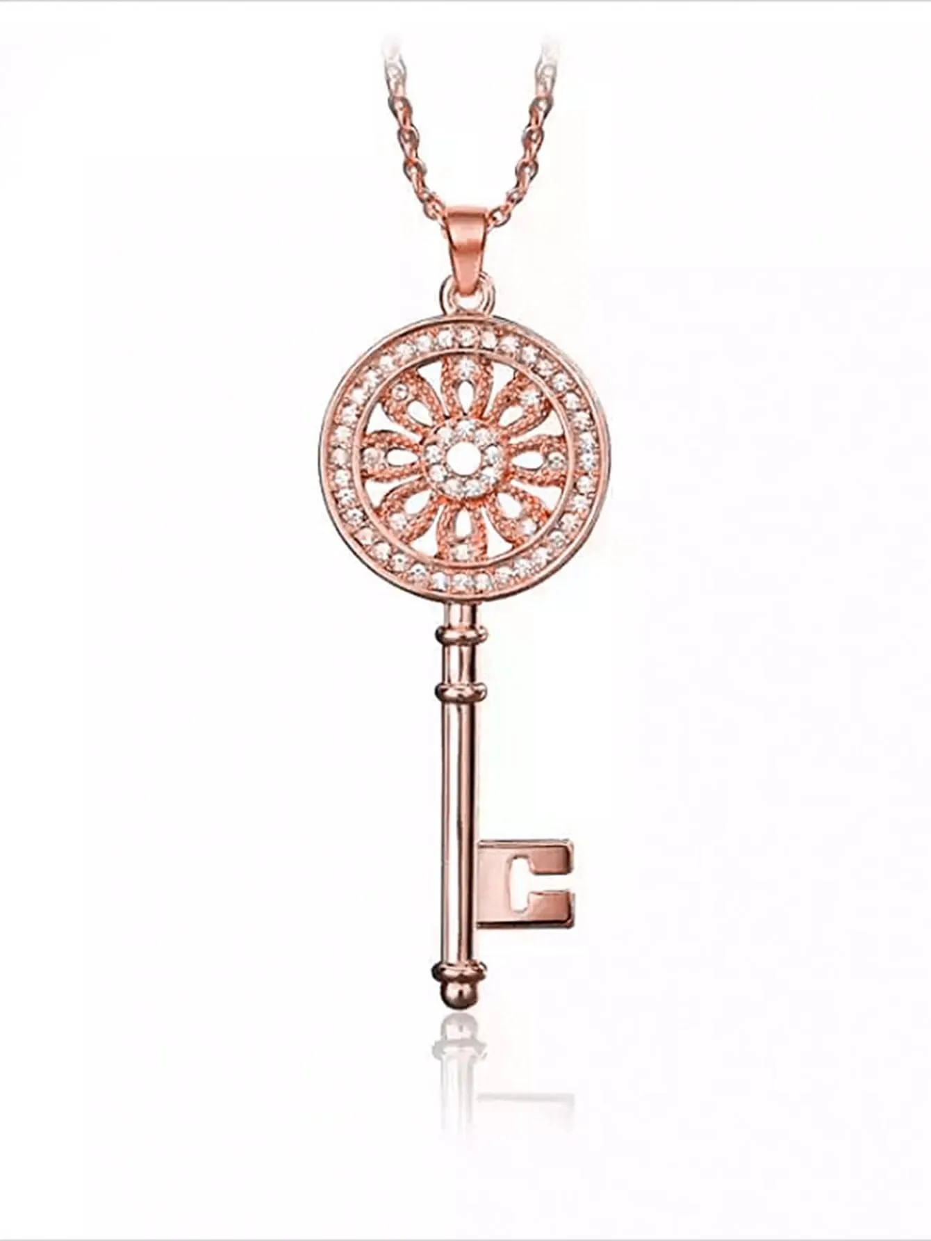 1pc Fashion Copper Cubic Zirconia Decor Key Charm Necklace For Women For Valentine's Day Gift Wedding Engagement