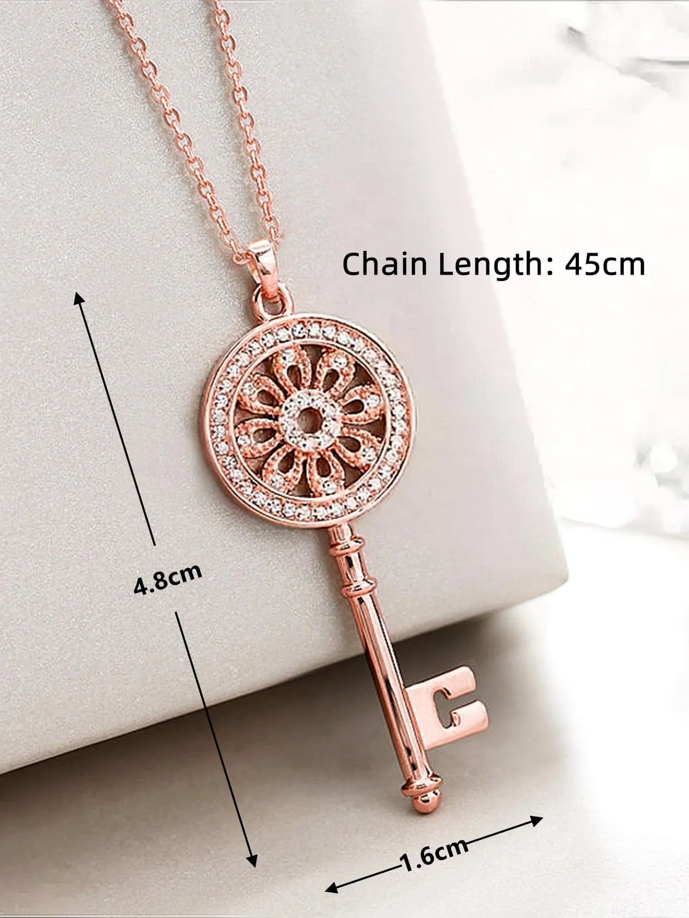 1pc Fashion Copper Cubic Zirconia Decor Key Charm Necklace For Women For Valentine's Day Gift Wedding Engagement