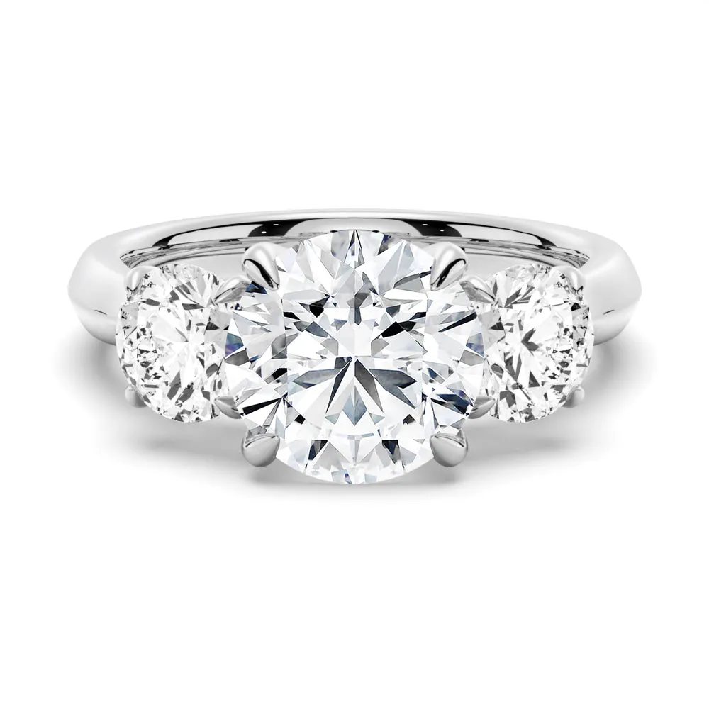 2 CT. Knife-Edge Three Stone Round Moissanite Engagement Ring