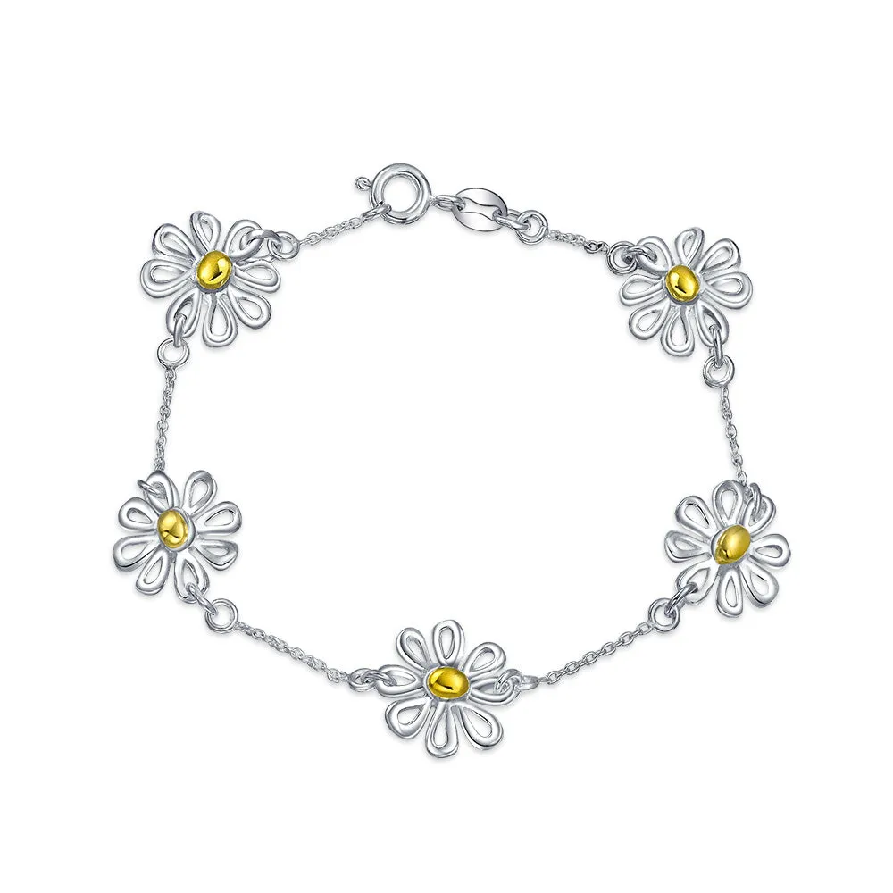 2-Tone Sunflower Daisy Jewelry Flower Earrings Bracelet Pendant Silver