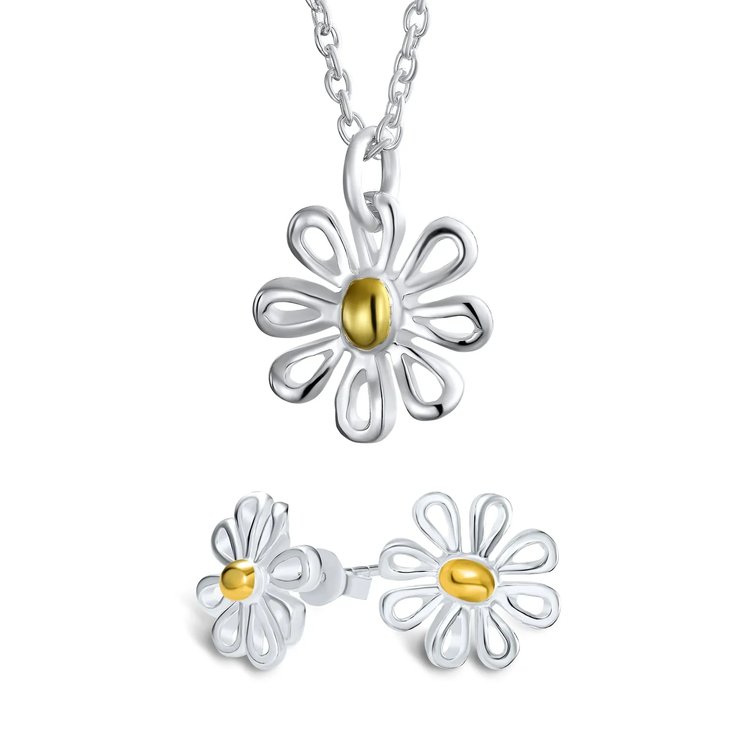 2-Tone Sunflower Daisy Jewelry Flower Earrings Bracelet Pendant Silver