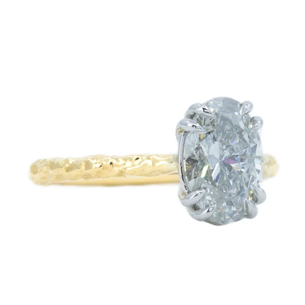 2.03ct Grey Oval Diamond Cathedral Double Prong Evergreen Solitaire in 18k Yellow and Platinum