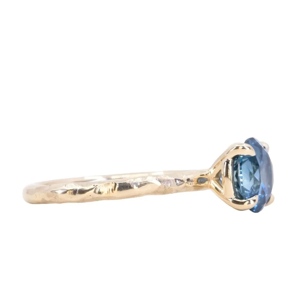 2.07ct Round Ocean Blue Montana Sapphire Evergreen Carved 4 Prong Solitaire in 14k Yellow Gold