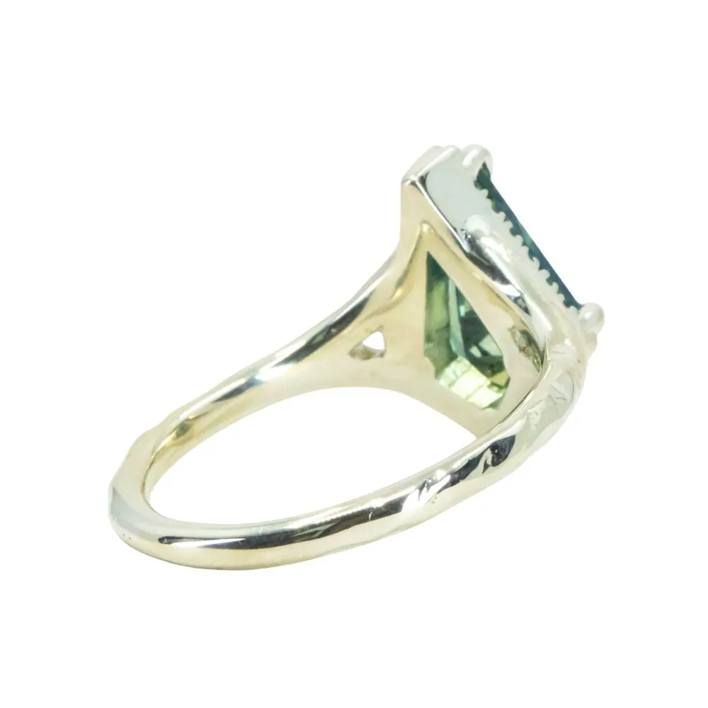 2.26ct Teal Kite Sapphire and Alexandrite Split Shank Low Profile Evergreen Halo in 14k Green Gold