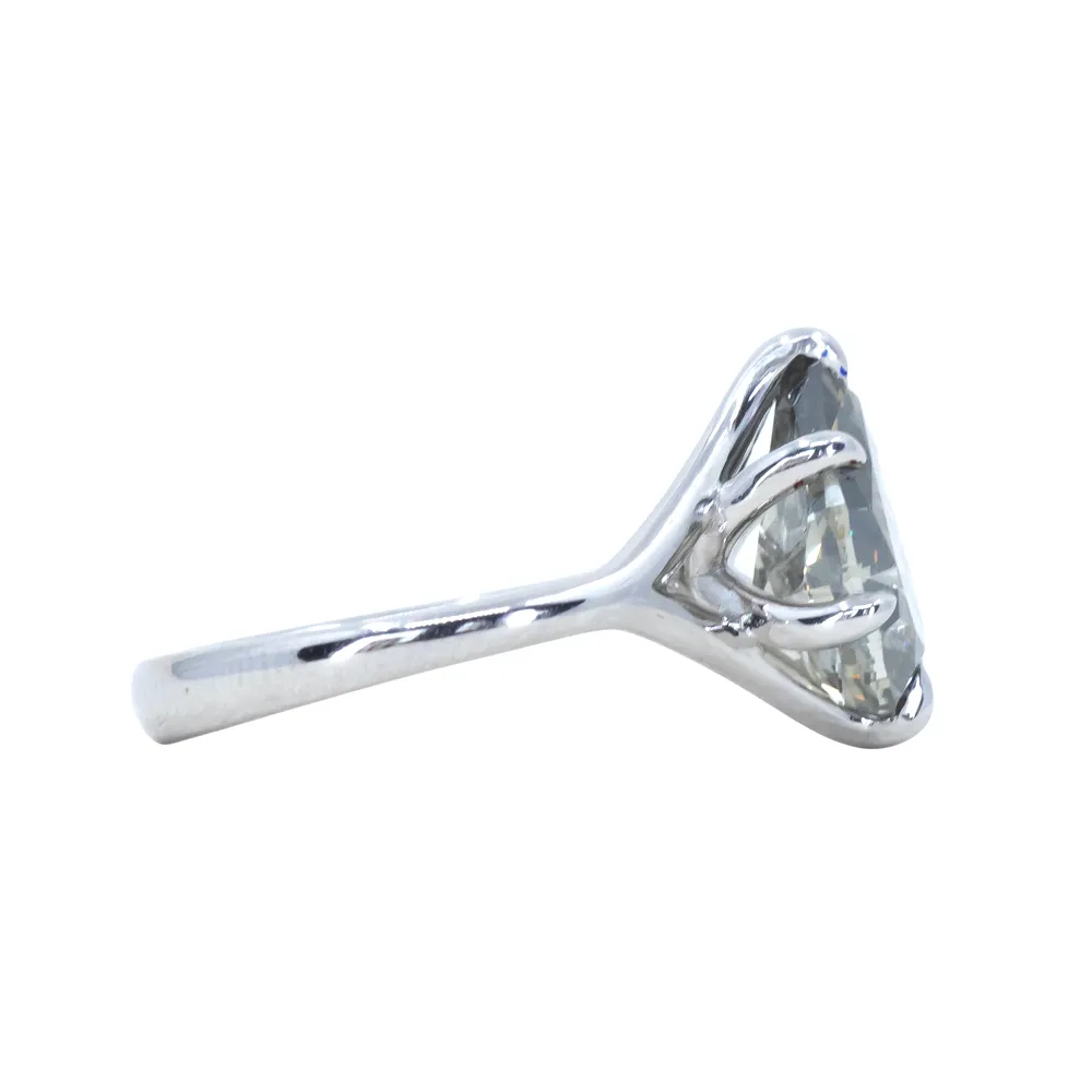 3.51ct Grey Green Pear Shaped Diamond in Low Profile Six Prong Split Shank in Recycled Platinum