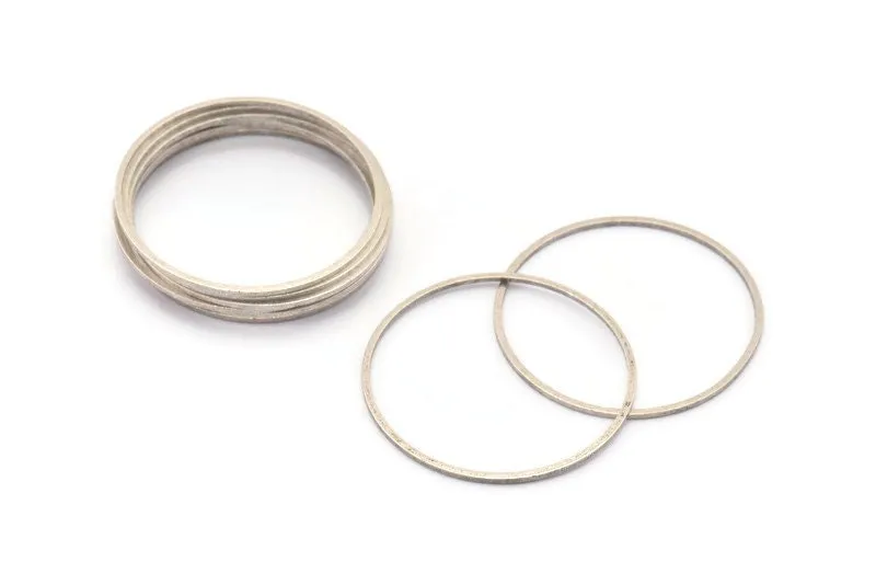 35mm Silver Rings - 24 Antique Silver Plated Brass Circle Connectors (35x1mm) Bs 1087 H0010