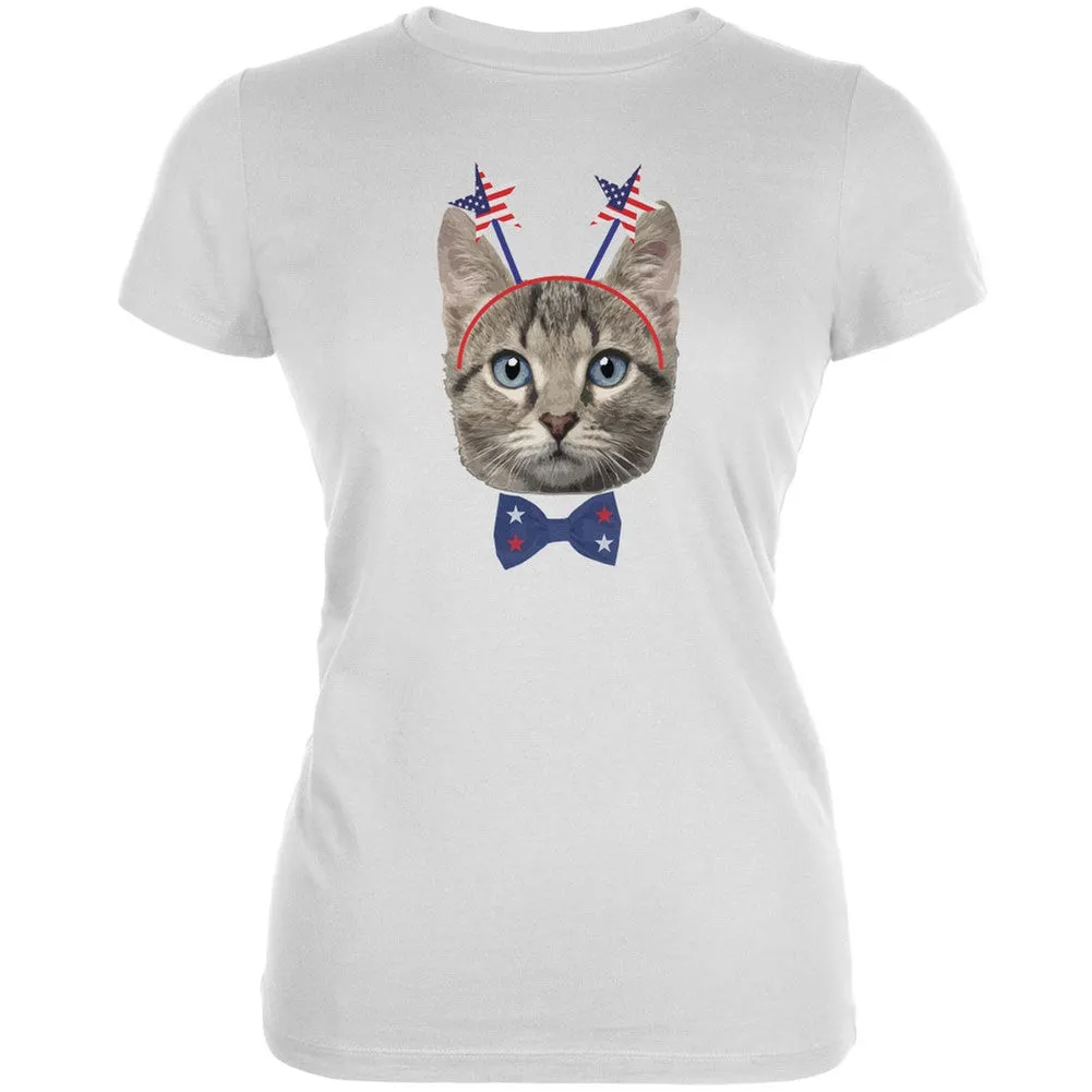 4th of July Funny Cat Navy Juniors Soft T-Shirt