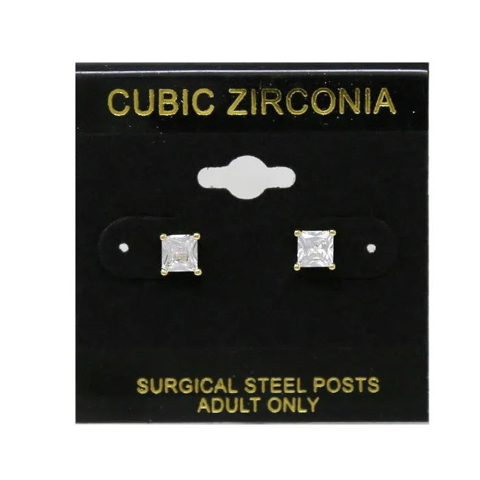 5MM Square Cubic Zirconia Stud Earrings