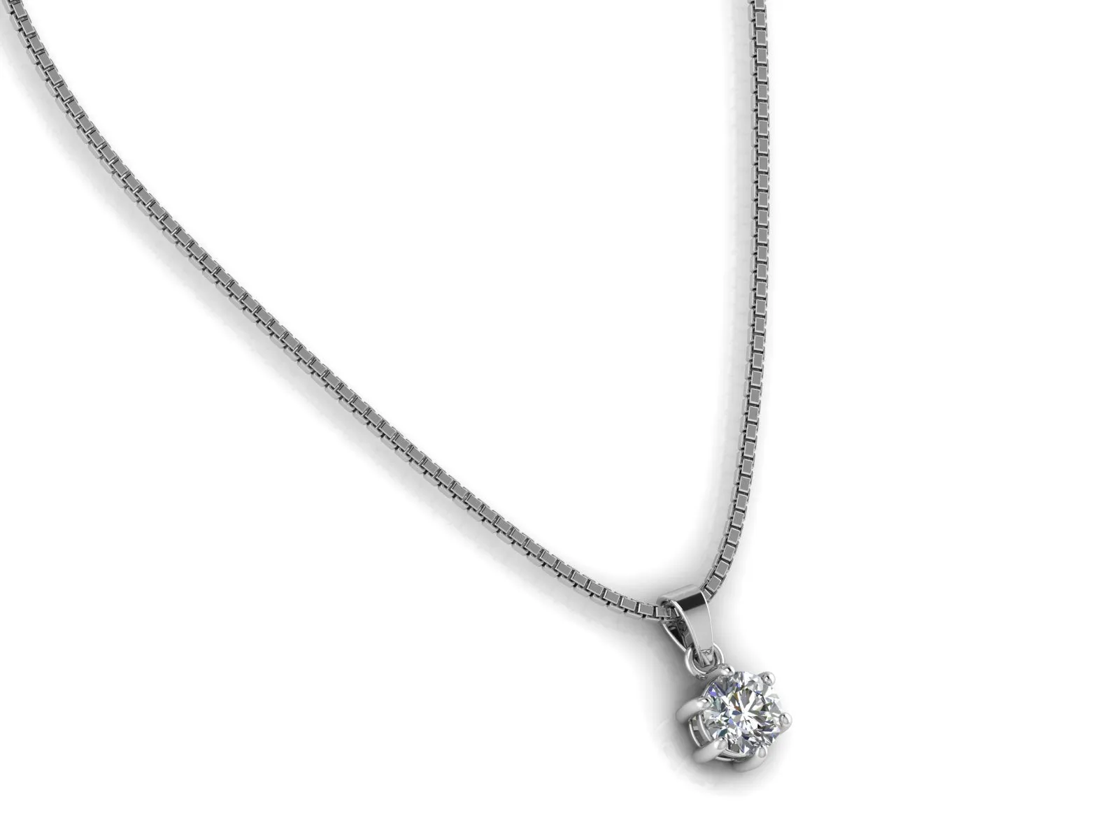 925 Sterling Silver Solitaire Diamond Pendant with Link Chain For Women's