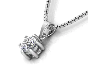 925 Sterling Silver Solitaire Diamond Pendant with Link Chain For Women's