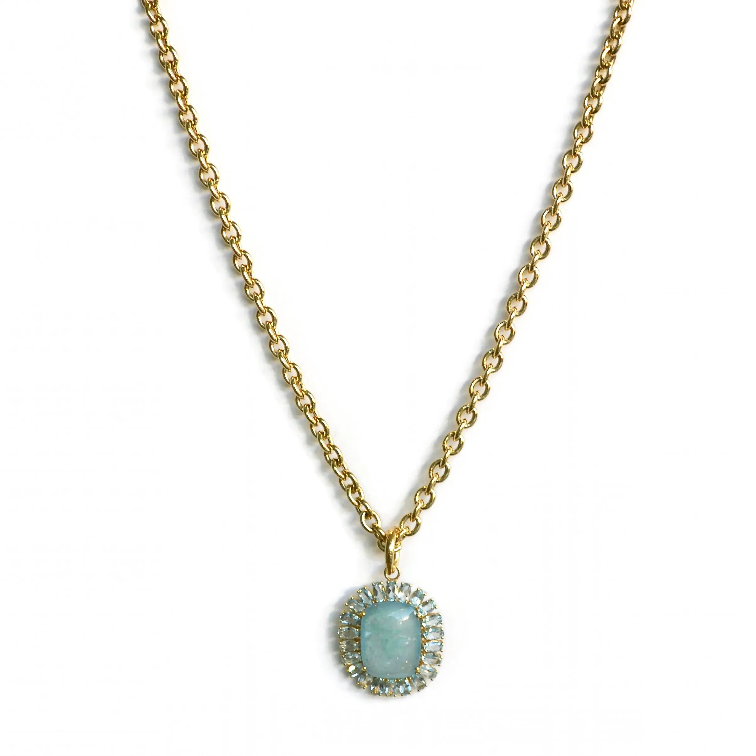 A & Furst - Sole - Pendant with Milky Aquamarine and Sky Blue Topaz, 18k Yellow Gold