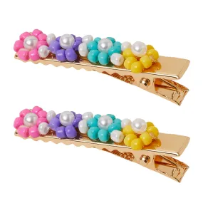 Accessorize London Multi Rainbow Flower Hair Slides 2-Pack