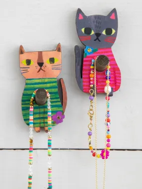 Adhesive Wooden Wall Hooks, Set of 2 - Cat