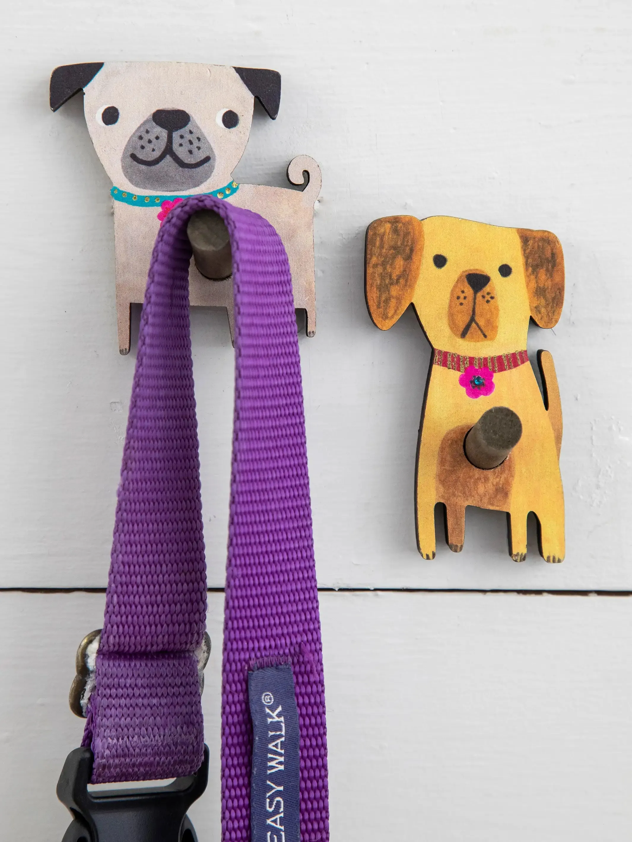 Adhesive Wooden Wall Hooks, Set of 2 - Dog