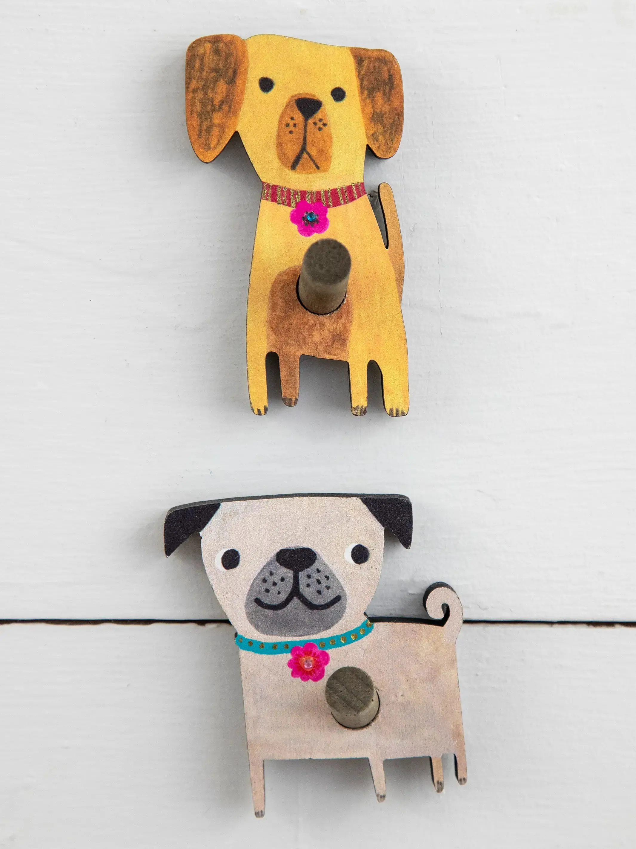 Adhesive Wooden Wall Hooks, Set of 2 - Dog