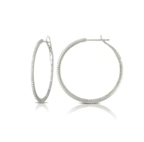 AFJ Diamond Collection - Small Thin Diamond Hoop Earrings, 18k White Gold