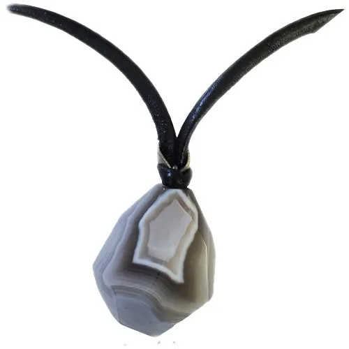 Agate pendant Necklace on Black leather Cord-Unisex