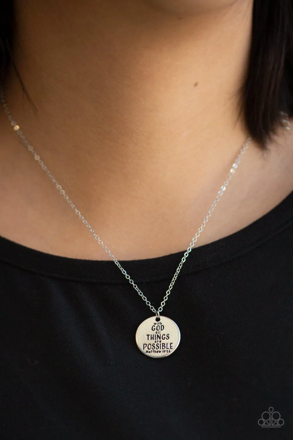 All Things Are Possible Silver Inspirational Necklace and matching Earrings - Paparazzi Accessories